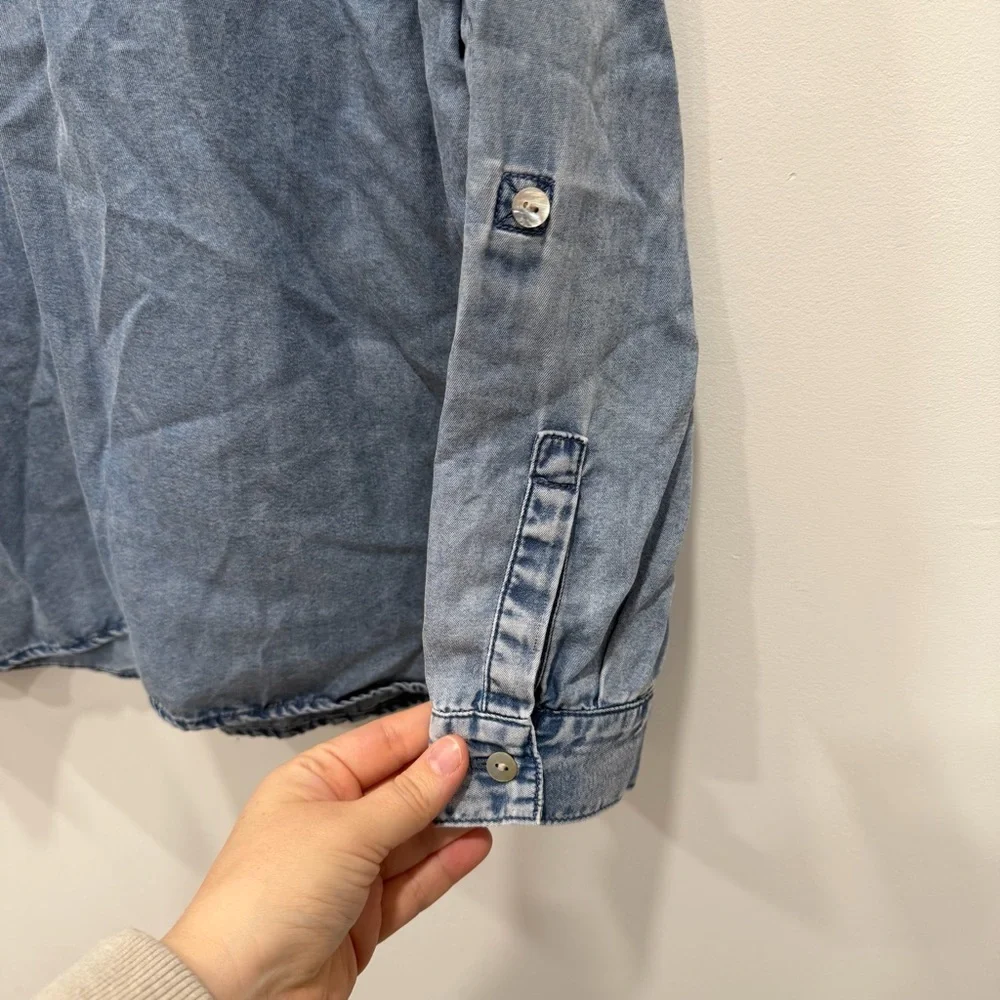 J. Jill Denim Chambray Popover Blouse Button Front Small Tencel Lyocell